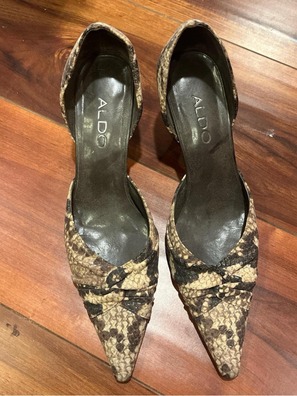 ALDO Women's Snake-Print Pointed Toe D'Orsay Flats in Brown